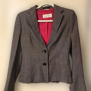 Max Mara Women’s Black White Textured Blazer Pink Lined Tailored Jacket Wool (6)
